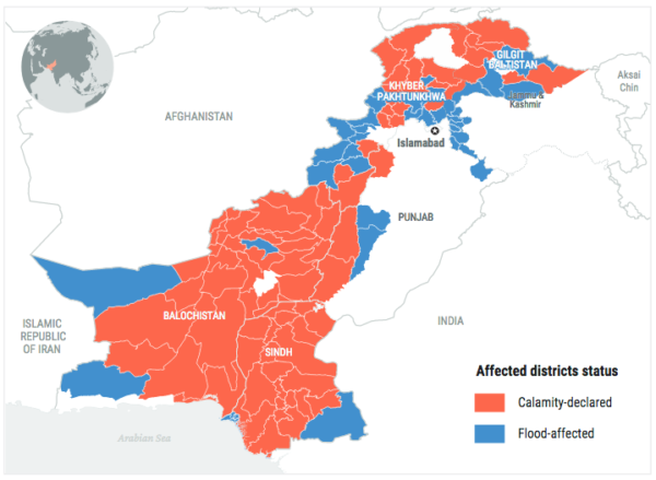 2022年のパキスタン洪水で被害を受けた地域
